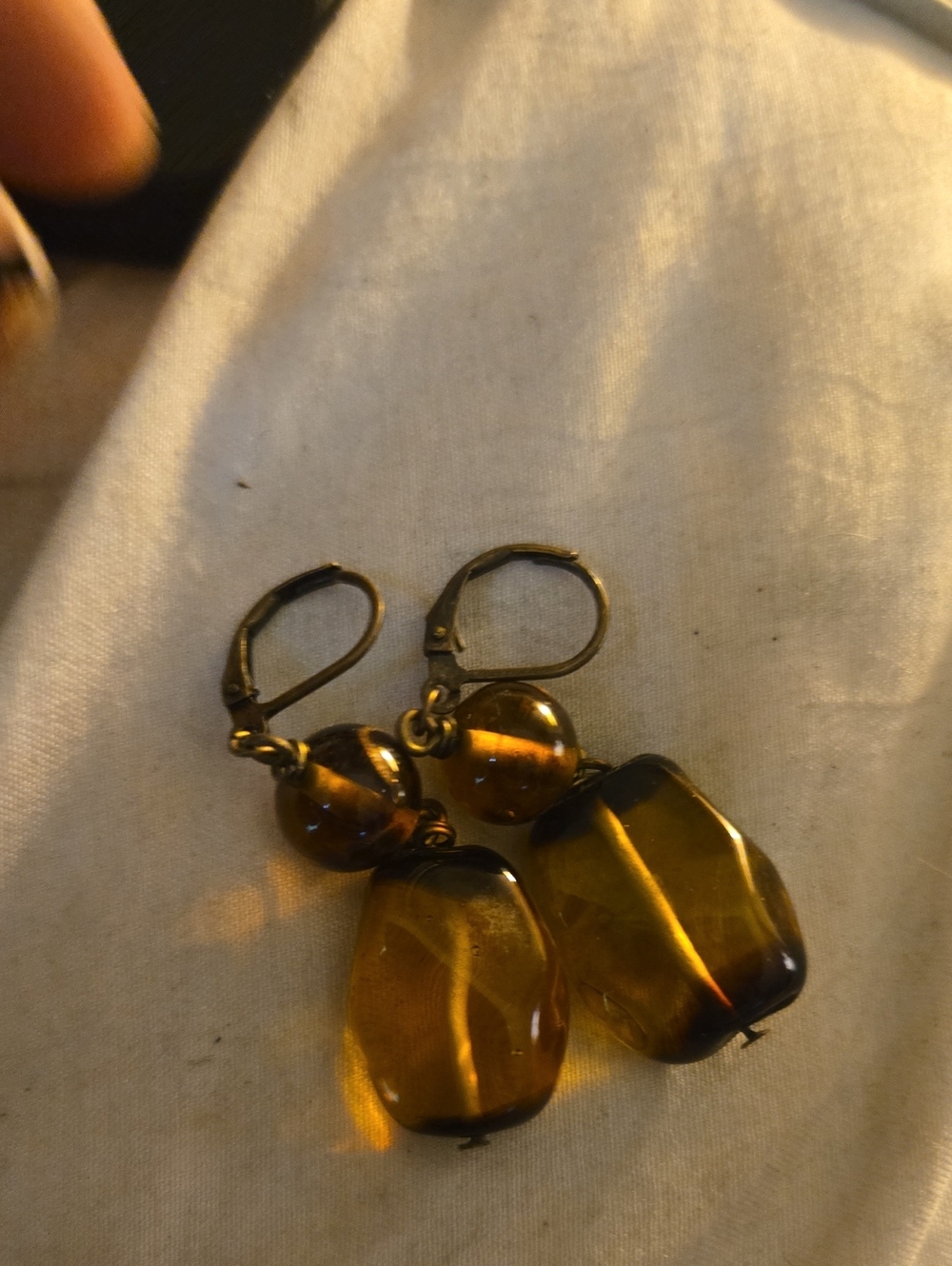 Vintage Amber Glass Bead Drop Earrings - Women's Jewelry